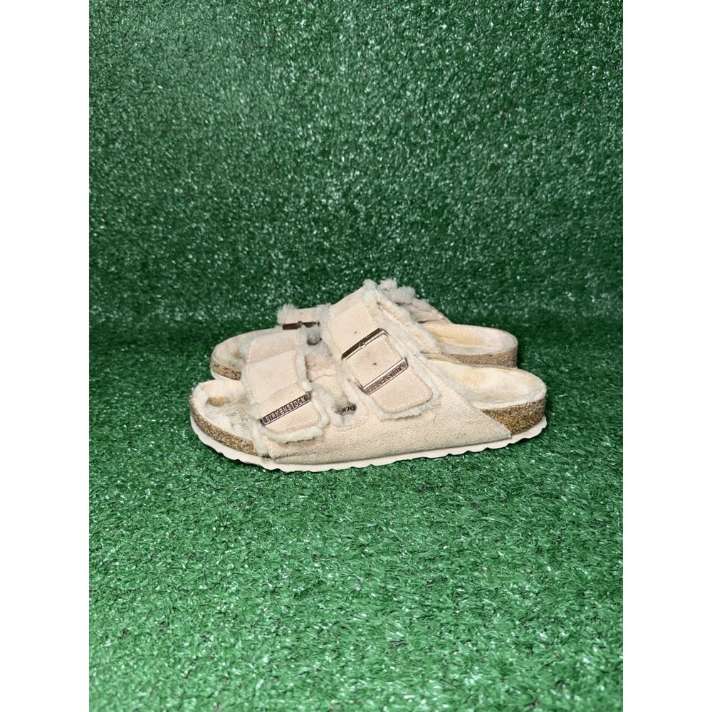 Birkenstock Arizona Suede Shearling Beige Slip On Sandals Womens Size 7 US 37 EU - Picture 4 of 10
